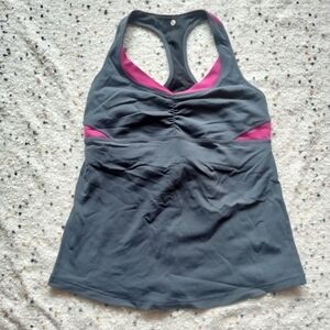 Lululemon Charcoal And Pink Racerback Workout Tank Top